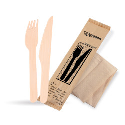 Príborová sada (drevo FSC 100%) nôž-vidlička+obrúsok [50 sád]