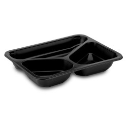 Menü-Schale (PP) 3-geteilt schwarz 227 x 178 x 40 mm 980ml [50 St.]