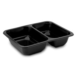 Menü-Schale (PP) 2-geteilt schwarz 227 x 178 x 50 mm 1260ml [50 St.]