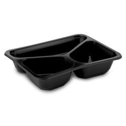Menü-Schale (PP) 3-geteilt schwarz 227 x 178 x 50 mm 1120ml [50 St.]