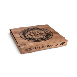 Krabica na pizzu (mikrovlnitá lepenka) H4 kraft s potlačou 32 x 32 x 4 cm [100 ks]