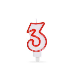 Świeczka cyfra z podstawką "3" 75mm [1 szt]